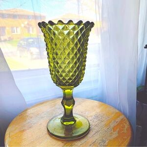 Vintage diamond point green glass vase/chalice